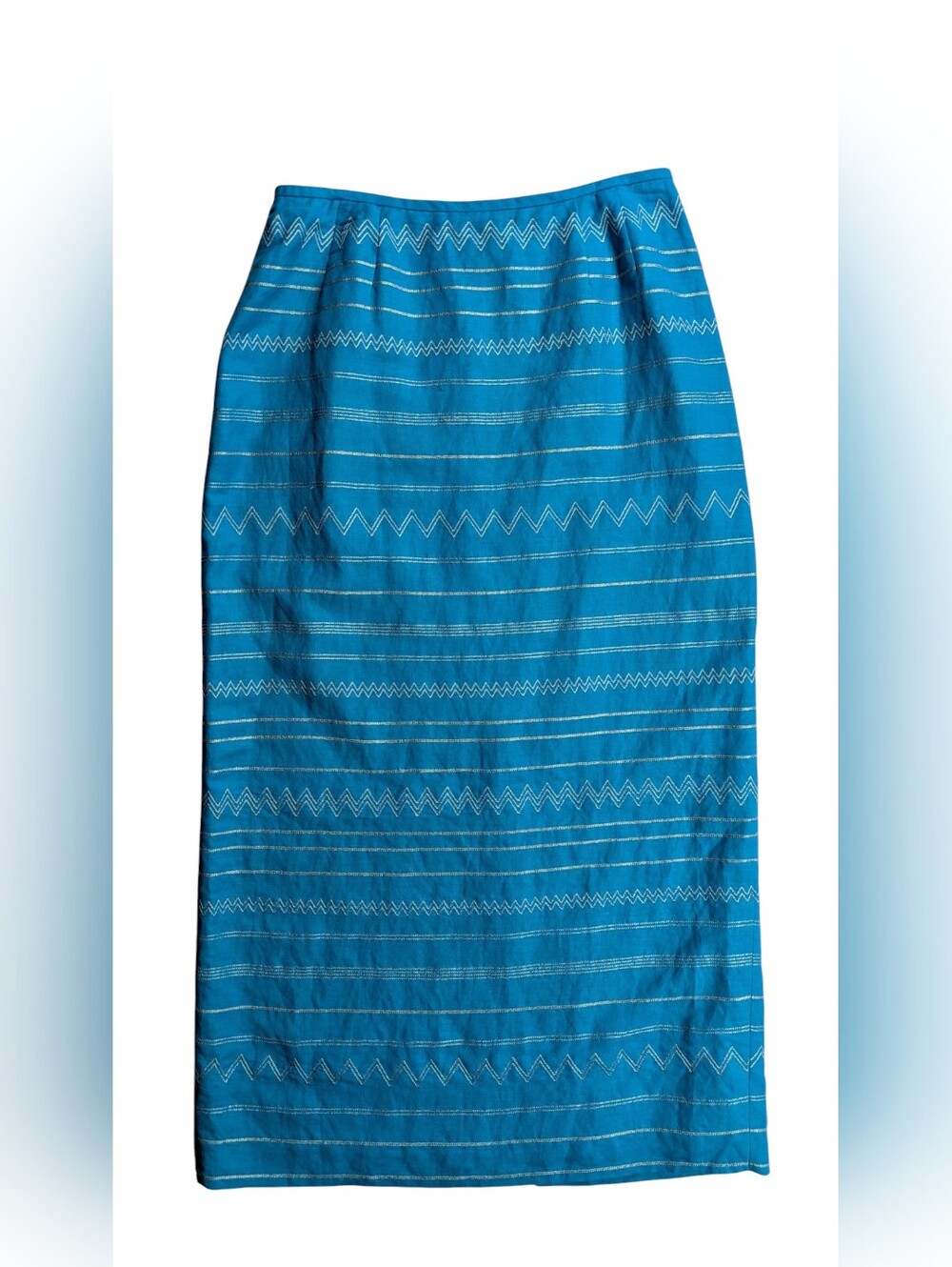 Kasper Teal Blue Striped Pencil Skirt